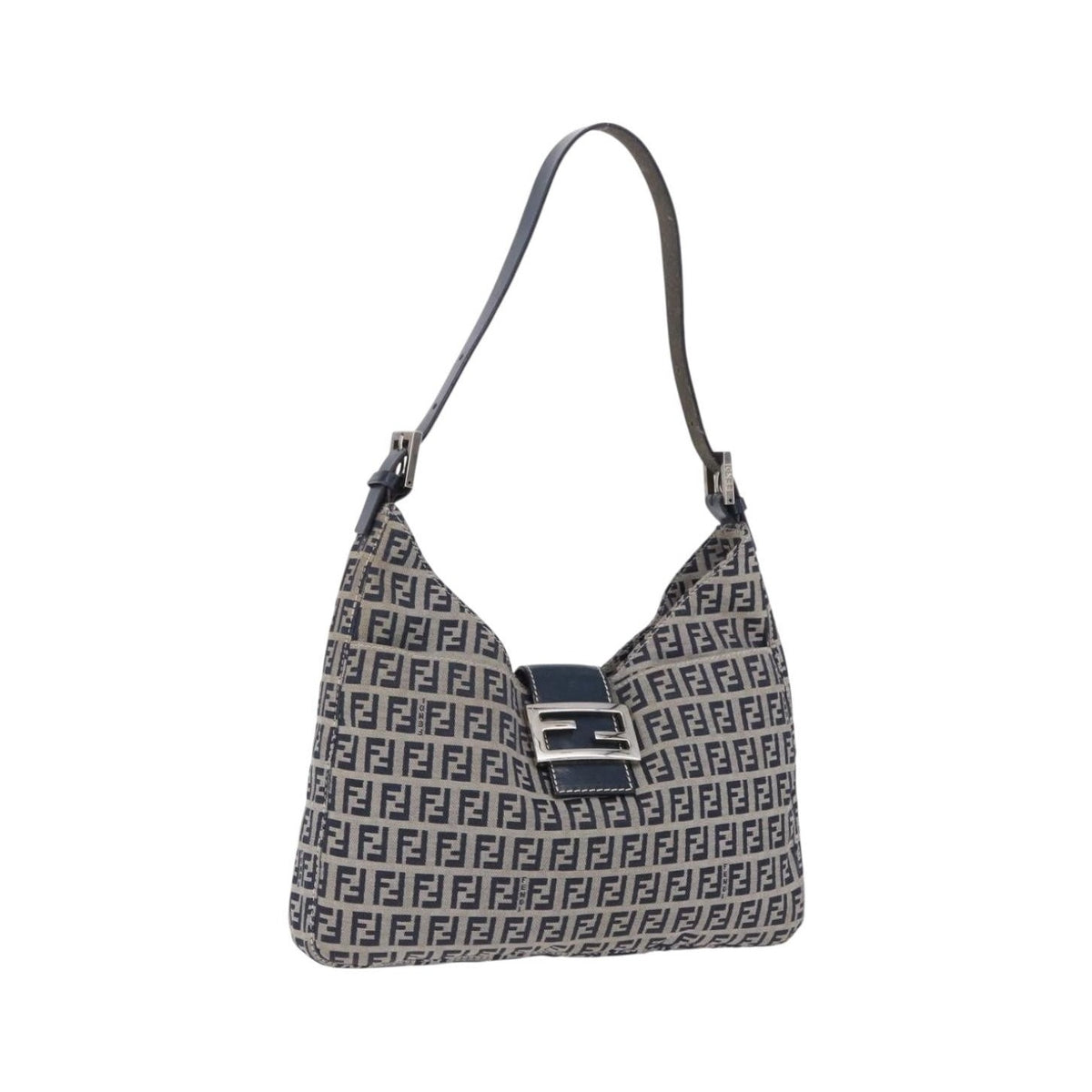 Fendi Buckle Strap Hobo Zucchino Canvas, Navy, Canvas, Shoulder Bag