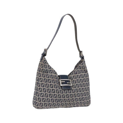 Fendi Buckle Strap Hobo Zucchino Canvas, Navy, Canvas, Shoulder Bag