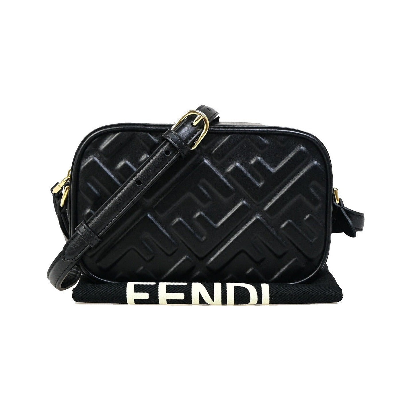 Fendi Camera Zucca Embossed Leather, Black, Leather, Handbag