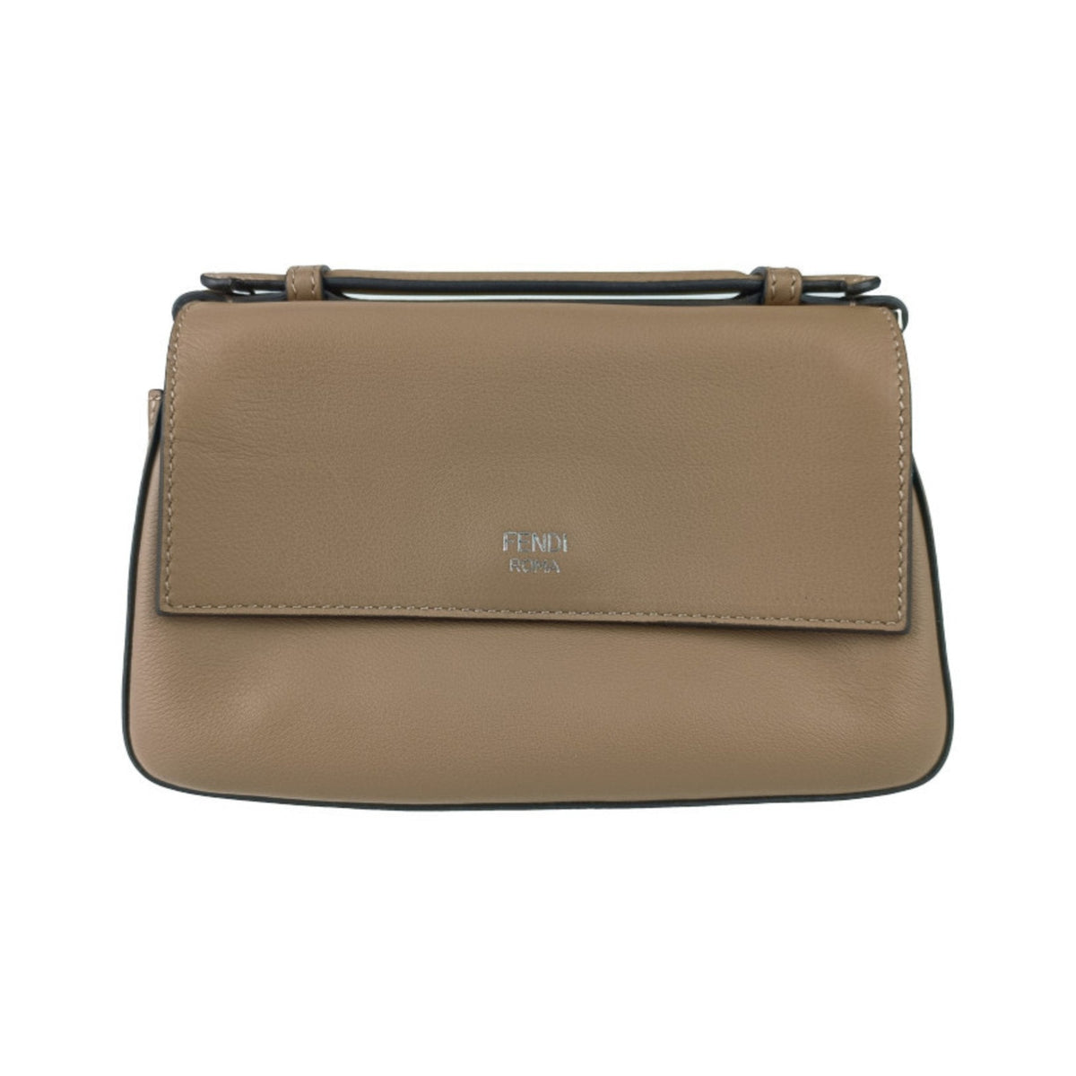 Fendi Chain Baguette Charm Leather, Beige, Leather, Handbag