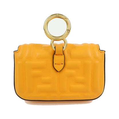 Fendi Chain Baguette Charm Zucca Embossed Leather, Orange, Leather, Handbag