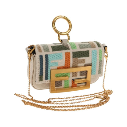 Fendi Chain Baguette Charm Zucca Embroidered Canvas, Multicolour, Canvas, Shoulder Bag