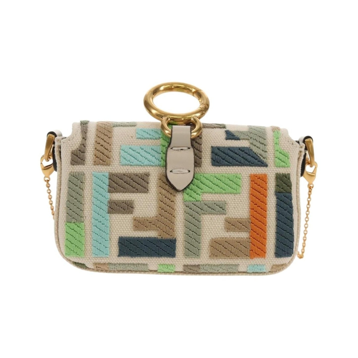 Fendi Chain Baguette Charm Zucca Embroidered Canvas, Multicolour, Canvas, Shoulder Bag