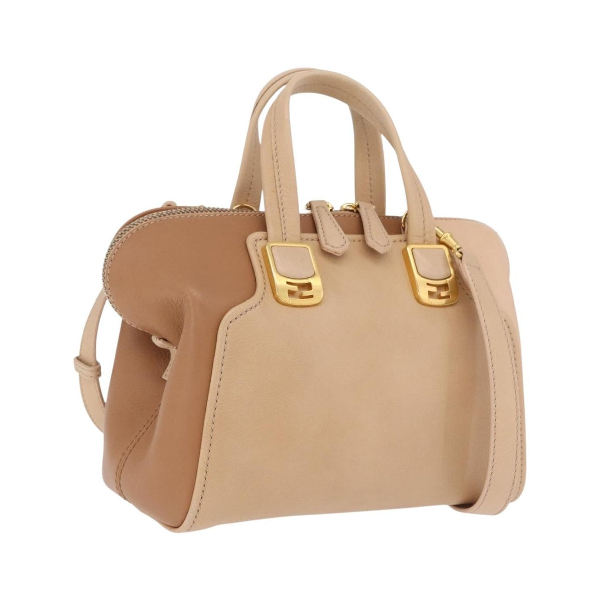 Fendi Chameleon Satchel Leather, Beige, Leather, Handbag