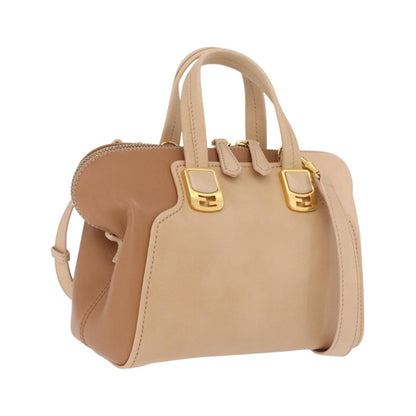 Fendi Chameleon Satchel Leather, Beige, Leather, Handbag