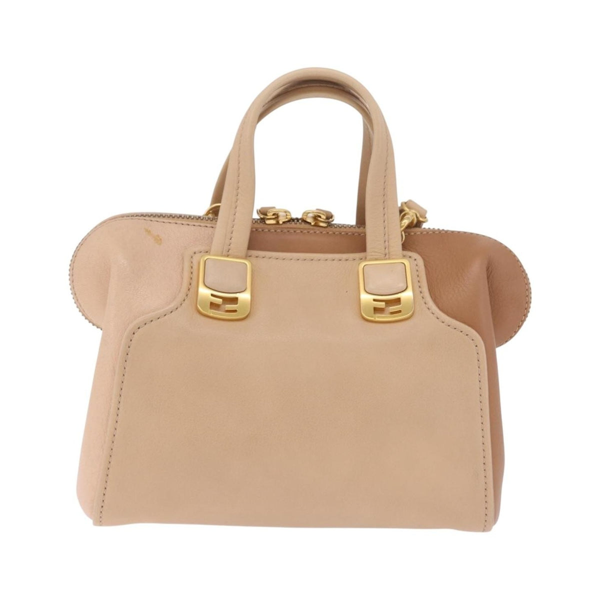 Fendi Chameleon Satchel Leather, Beige, Leather, Handbag