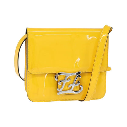 Fendi Curligraphy Shoulder Enamel Yellow Silver, Yellow, Patent Leather, Shoulder Bag