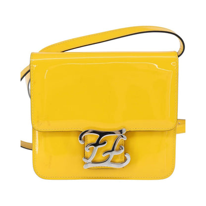 Fendi Curligraphy Shoulder Enamel Yellow Silver, Yellow, Patent Leather, Shoulder Bag