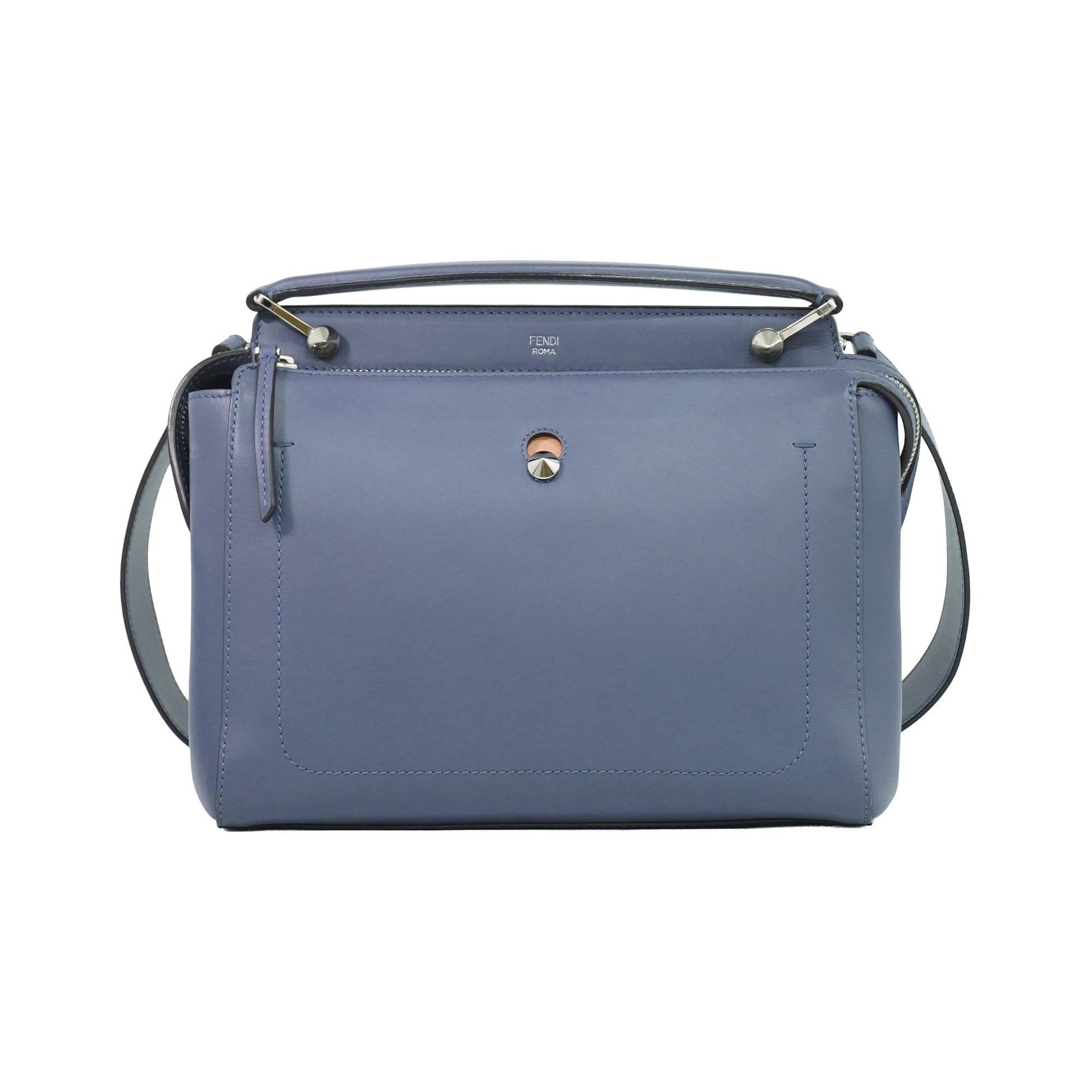 Fendi DotCom Convertible Satchel Leather, Blue, Leather, Handbag