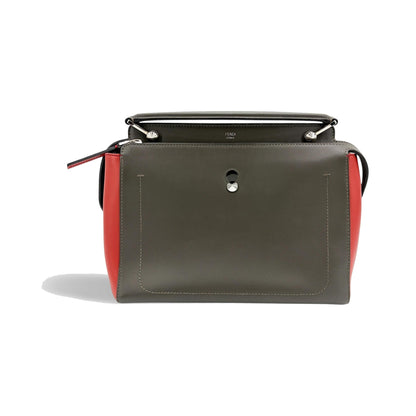 Fendi DotCom Convertible Satchel Leather, Gray, Leather, Handbag