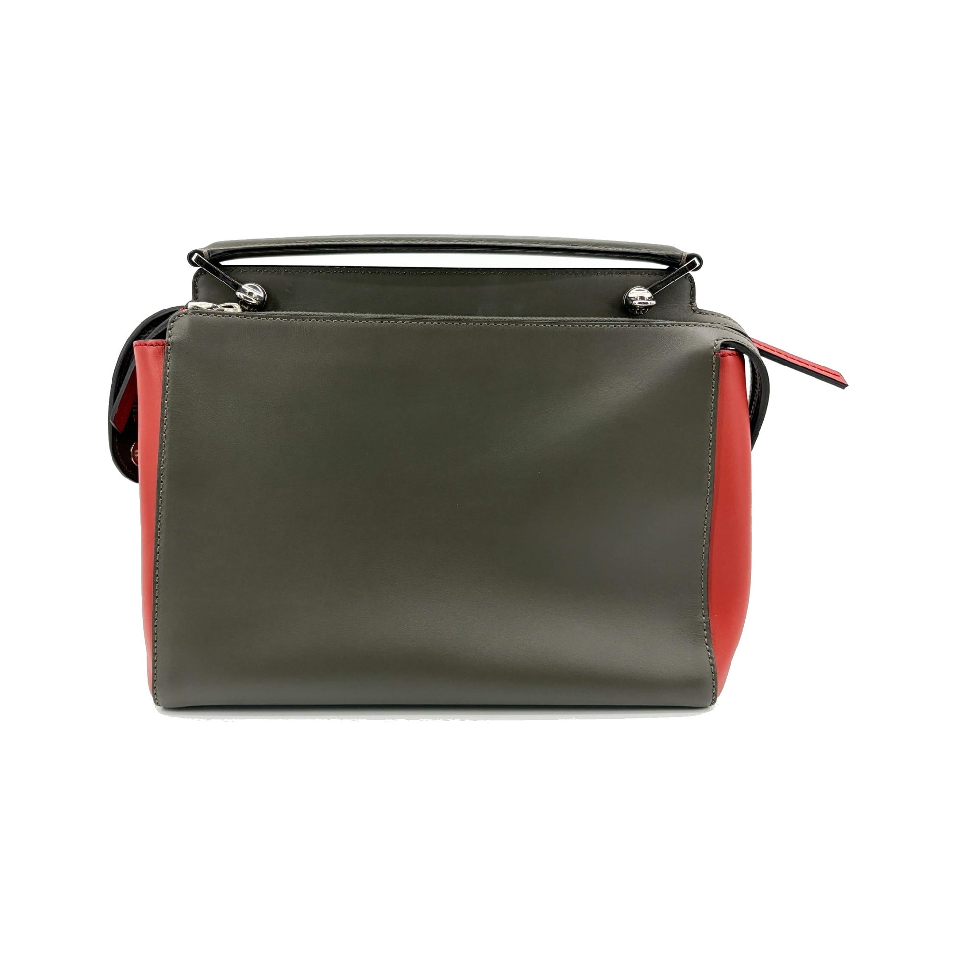 Fendi DotCom Convertible Satchel Leather, Gray, Leather, Handbag