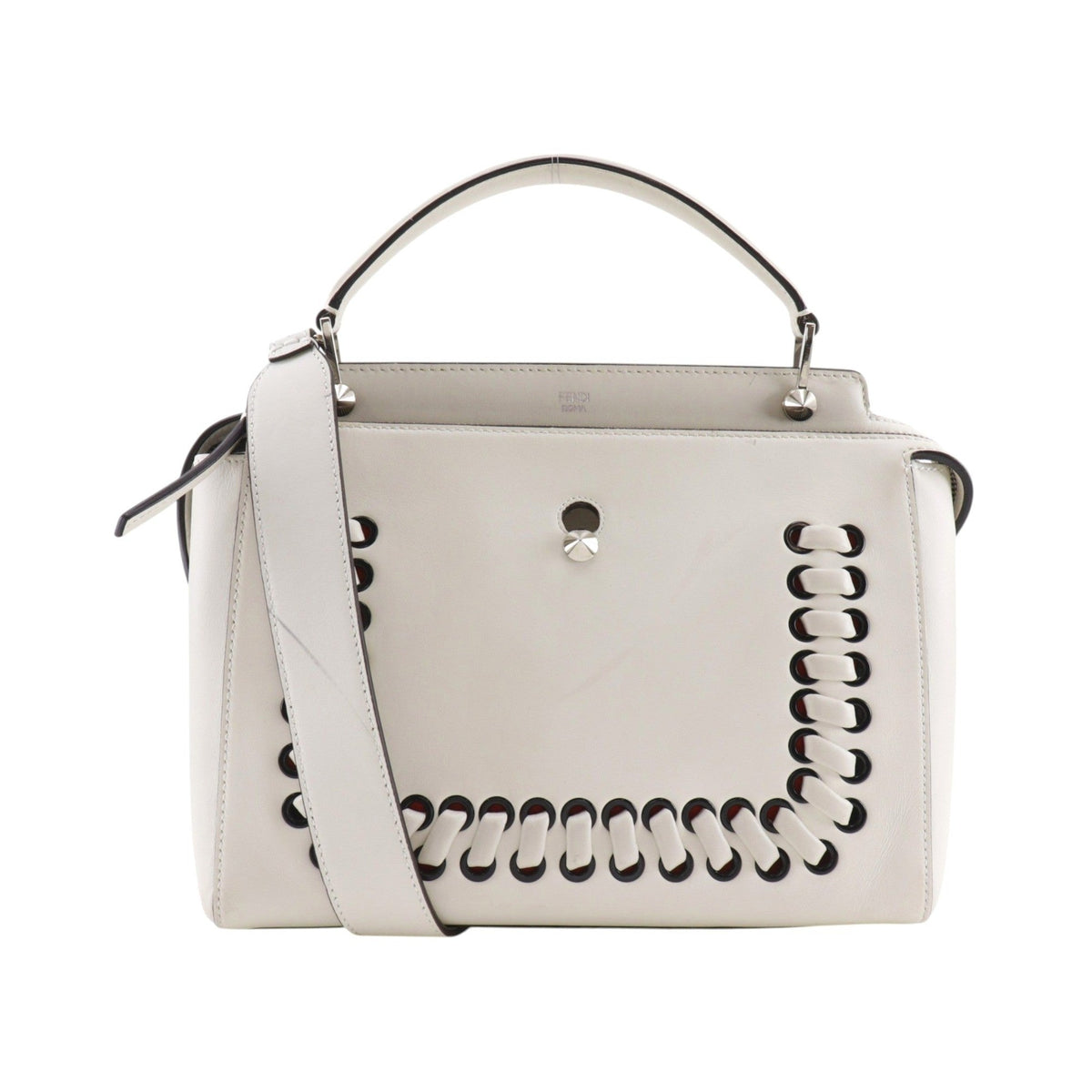 Fendi DotCom Convertible Satchel Whipstitch Leather, White, Leather, Handbag