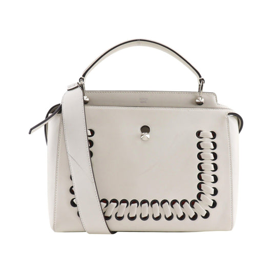 Fendi DotCom Convertible Satchel Whipstitch Leather, White, Leather, Handbag