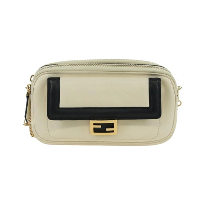 Fendi Easy 2 Baguette Leather, Beige, Leather, Crossbody Bag