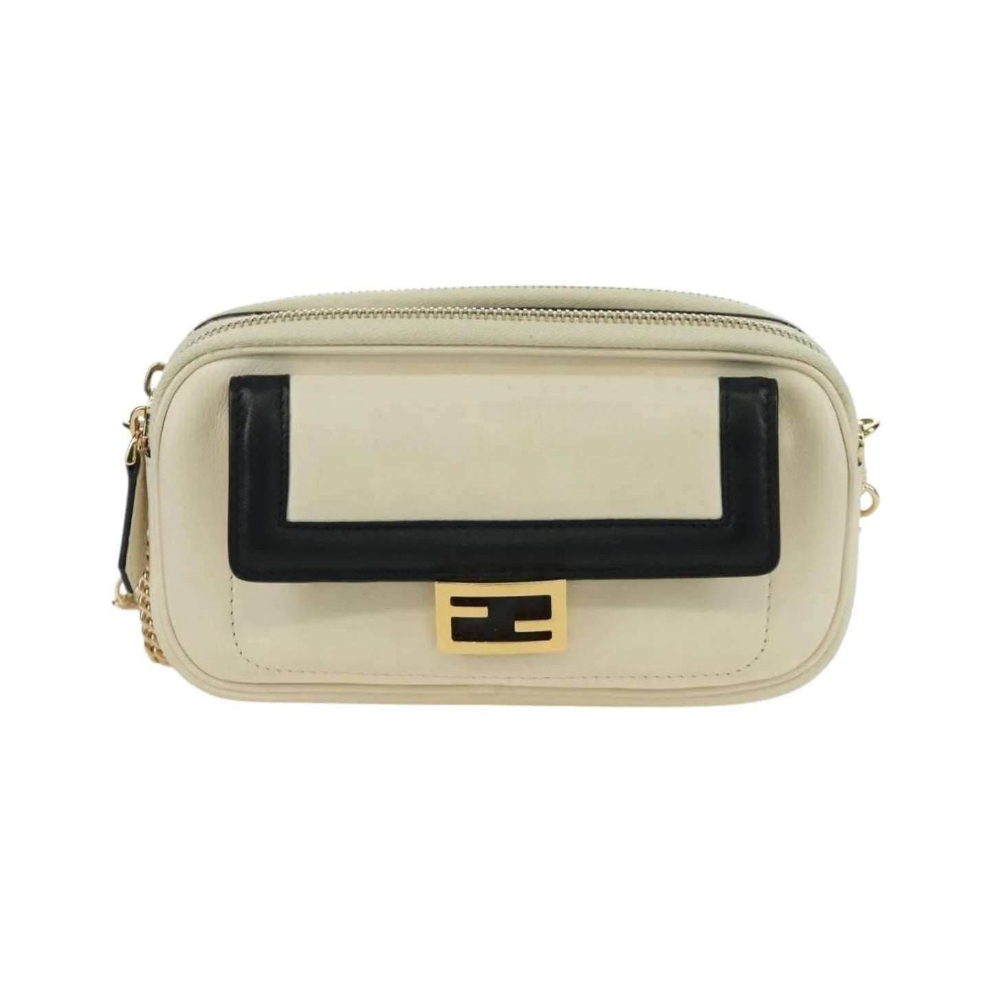 Fendi Easy 2 Baguette Leather, Beige, Leather, Crossbody Bag