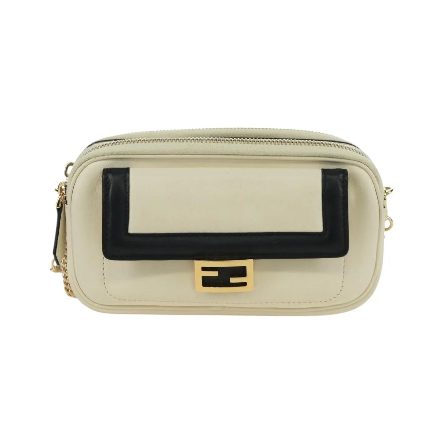 Fendi Easy 2 Baguette Leather, Beige, Leather, Crossbody Bag