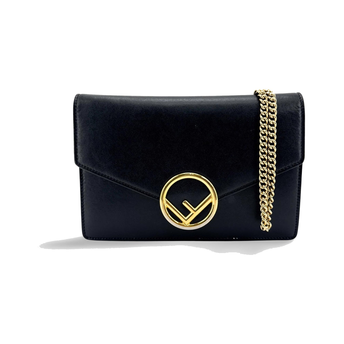 Fendi F is Fendi Envelope Wallet on Chain Leather, Black, Leather, Clutch