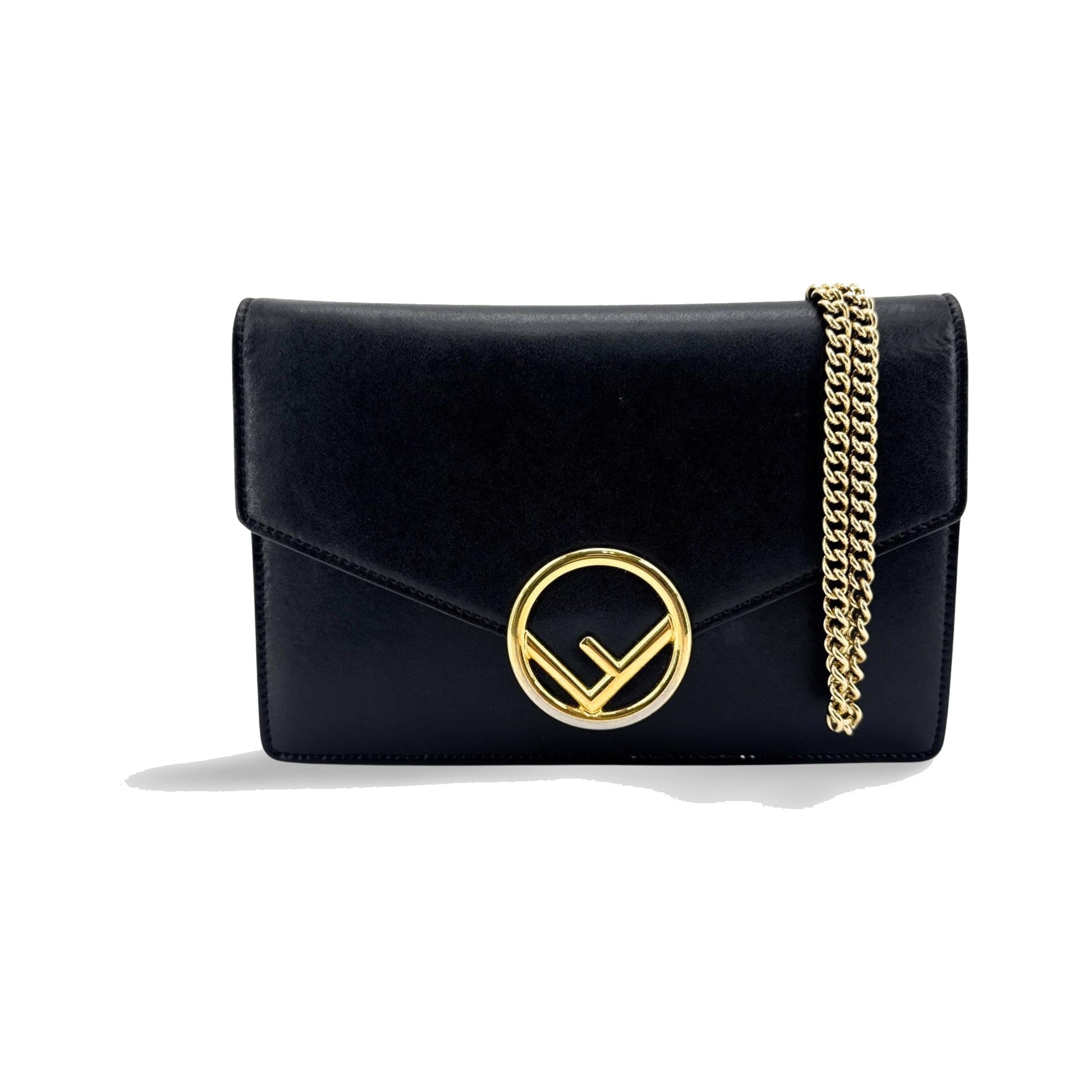 Fendi F is Fendi Envelope Wallet on Chain Leather, Black, Leather, Clutch