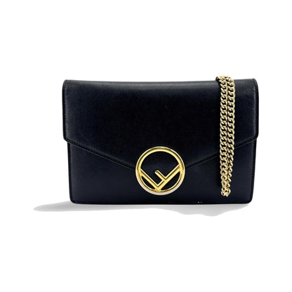 Fendi F is Fendi Envelope Wallet on Chain Leather, Black, Leather, Clutch