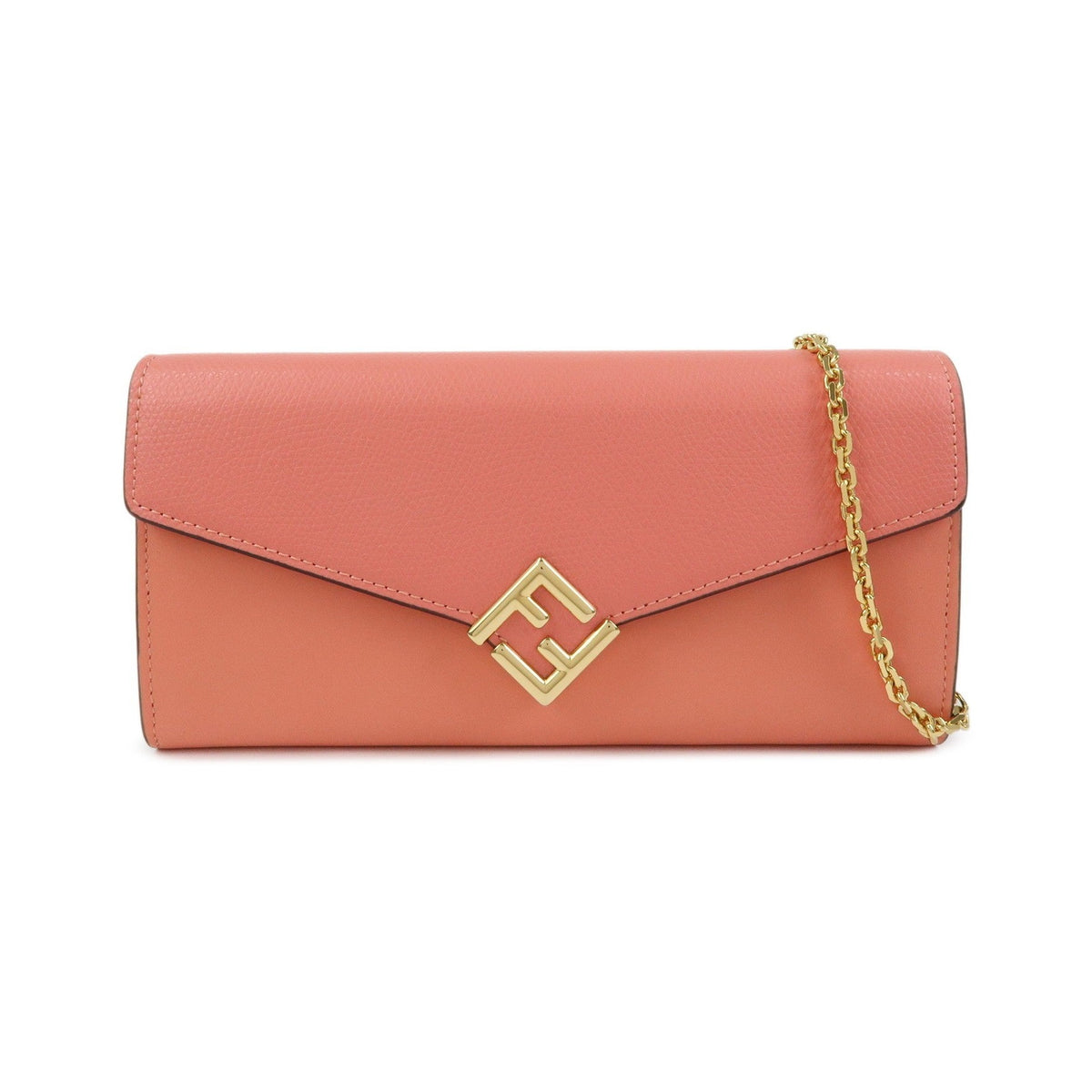 Fendi FF Diamonds Continental Chain Leather, Pink, Leather, Crossbody Bag