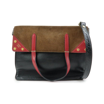 Fendi Flip Leather and Suede, Black, Leather, Tote Bag