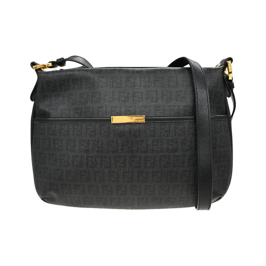 Fendi Front Pocket Messenger Zucchino Coated Canvas, Black, PVC, Shoulder Bag