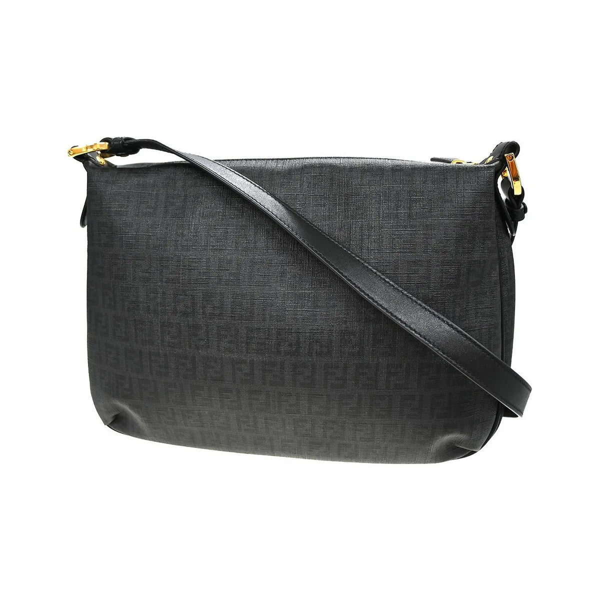 Fendi Front Pocket Messenger Zucchino Coated Canvas, Black, PVC, Shoulder Bag