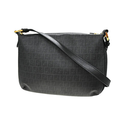 Fendi Front Pocket Messenger Zucchino Coated Canvas, Black, PVC, Shoulder Bag