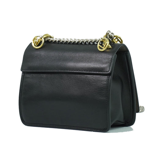 Fendi Kan I F Leather, Black, Leather, Shoulder Bag