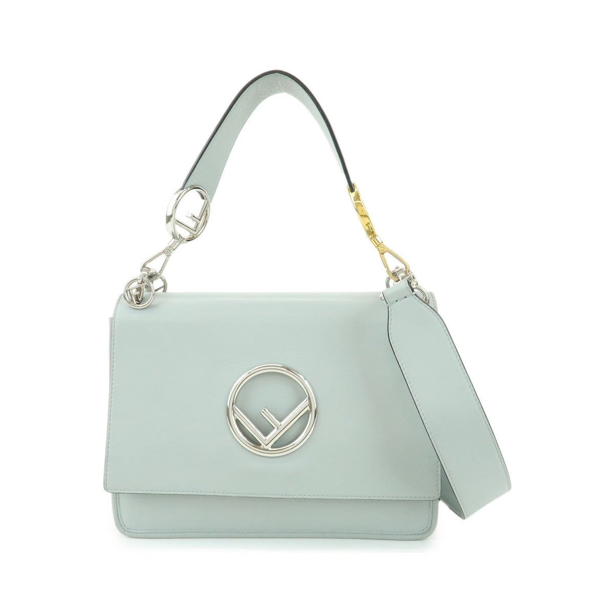 Fendi Kan I F Leather, Gray, Leather, Shoulder Bag