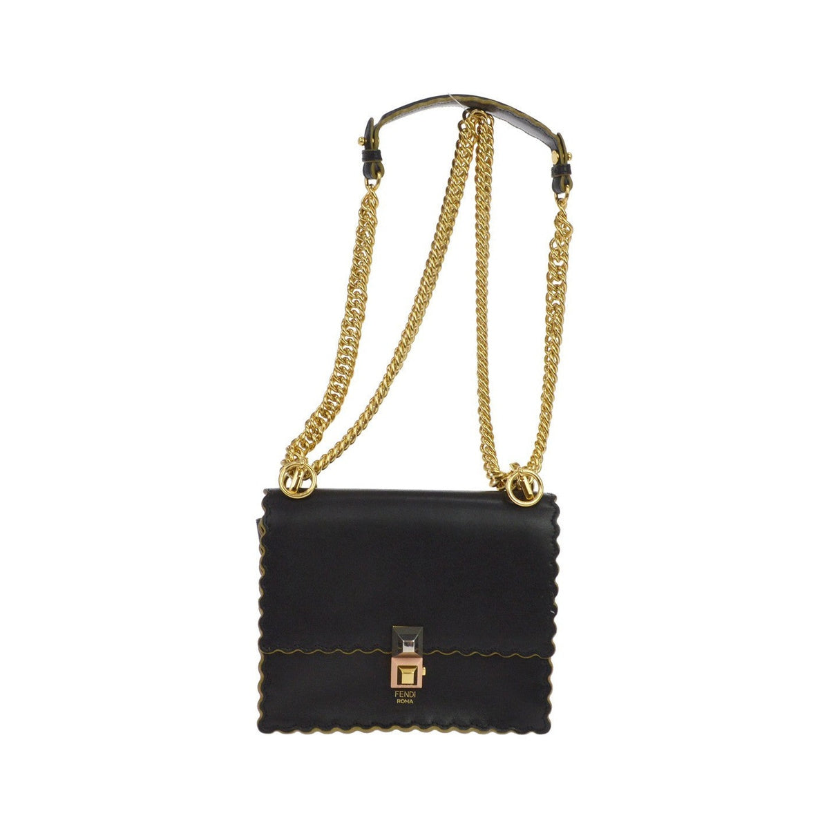 Fendi Kan I Leather, Black, Leather, Shoulder Bag
