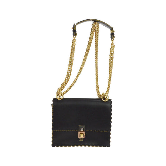 Fendi Kan I Leather, Black, Leather, Shoulder Bag