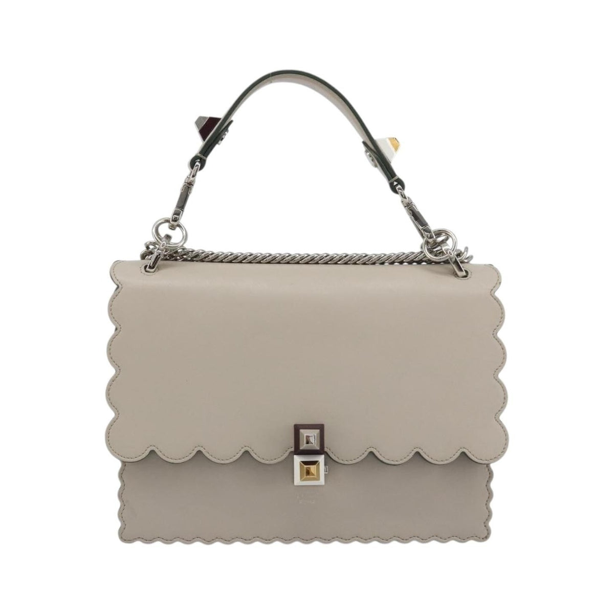 Fendi Kan I Leather, Gray, Leather, Shoulder Bag