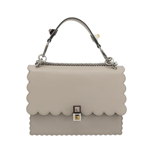 Fendi Kan I Leather, Gray, Leather, Shoulder Bag