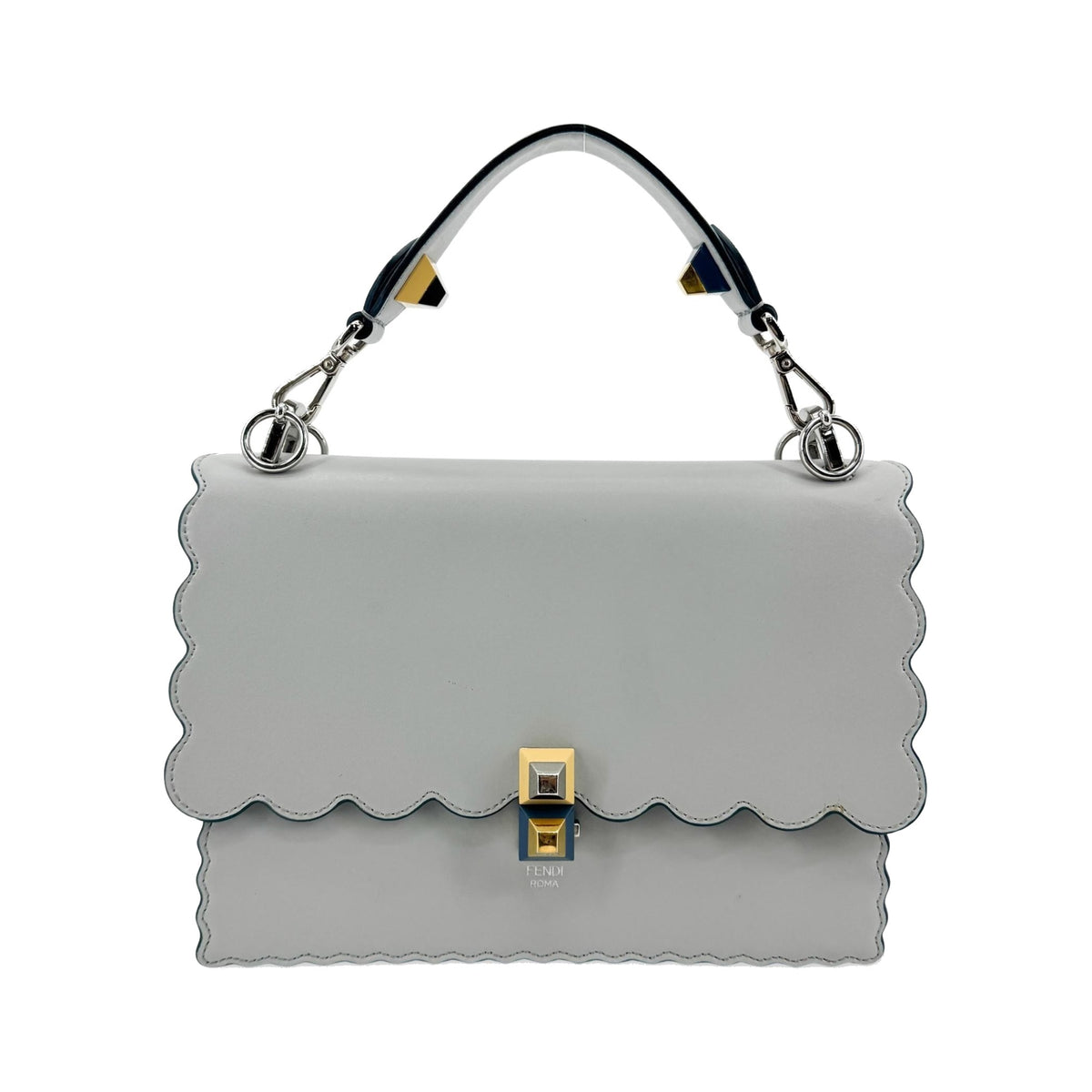 Fendi Kan I Leather, Gray, Leather, Handbag