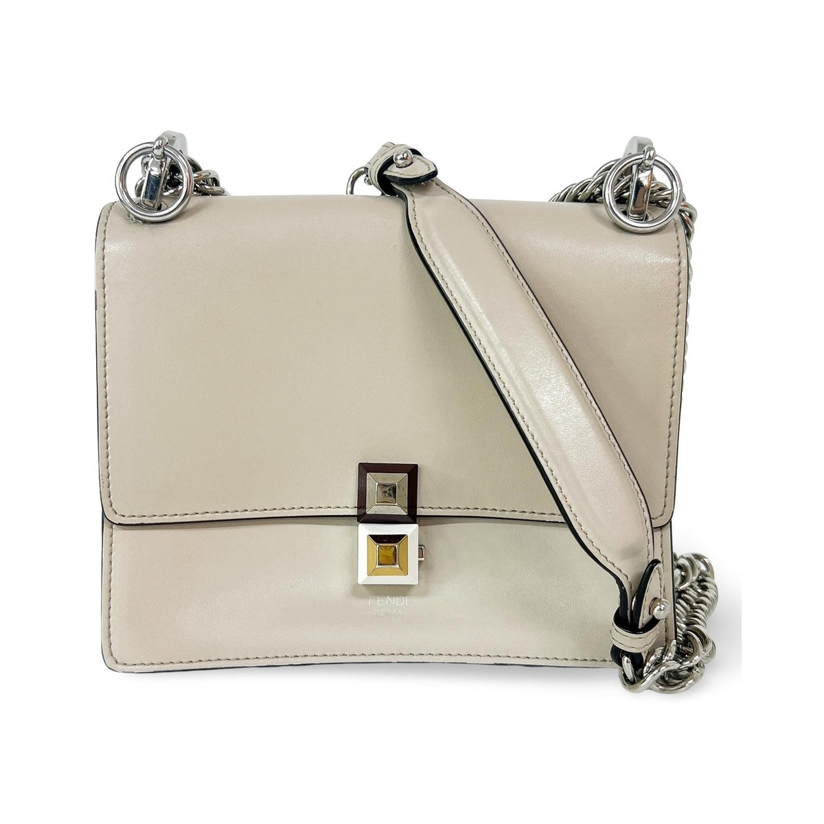 Fendi Kan I Leather, Ecru, Leather, Shoulder Bag