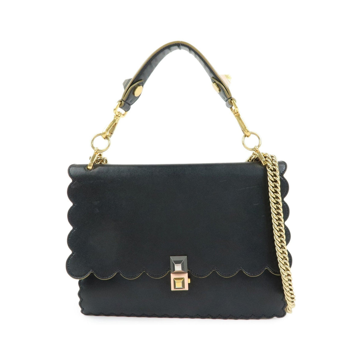 Fendi Kan I Leather, Black, Leather, Shoulder Bag