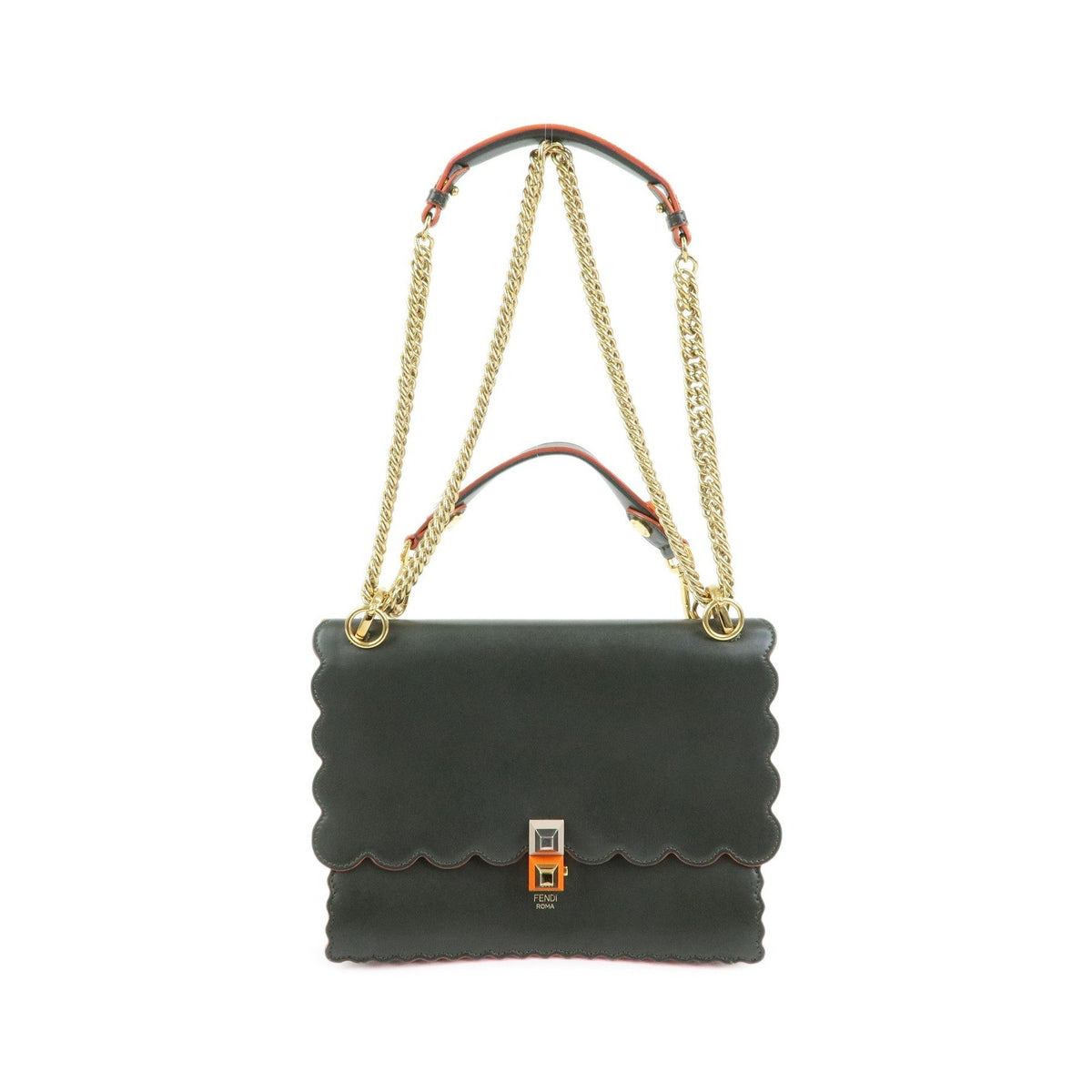 Fendi Kan I Leather, Green, Leather, Shoulder Bag
