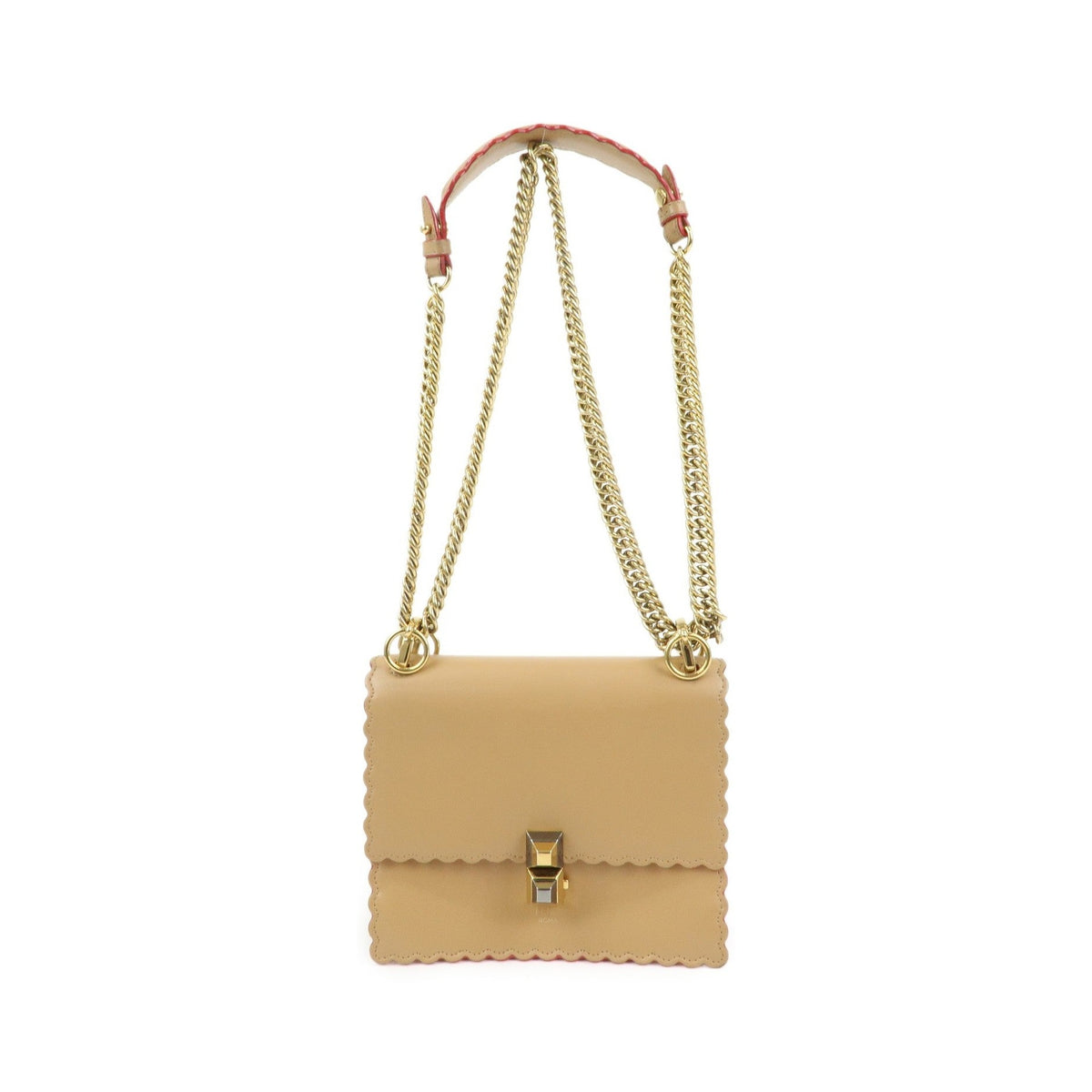 Fendi Kan I Leather, Beige, Leather, Shoulder Bag