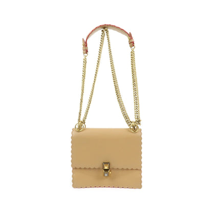 Fendi Kan I Leather, Beige, Leather, Shoulder Bag