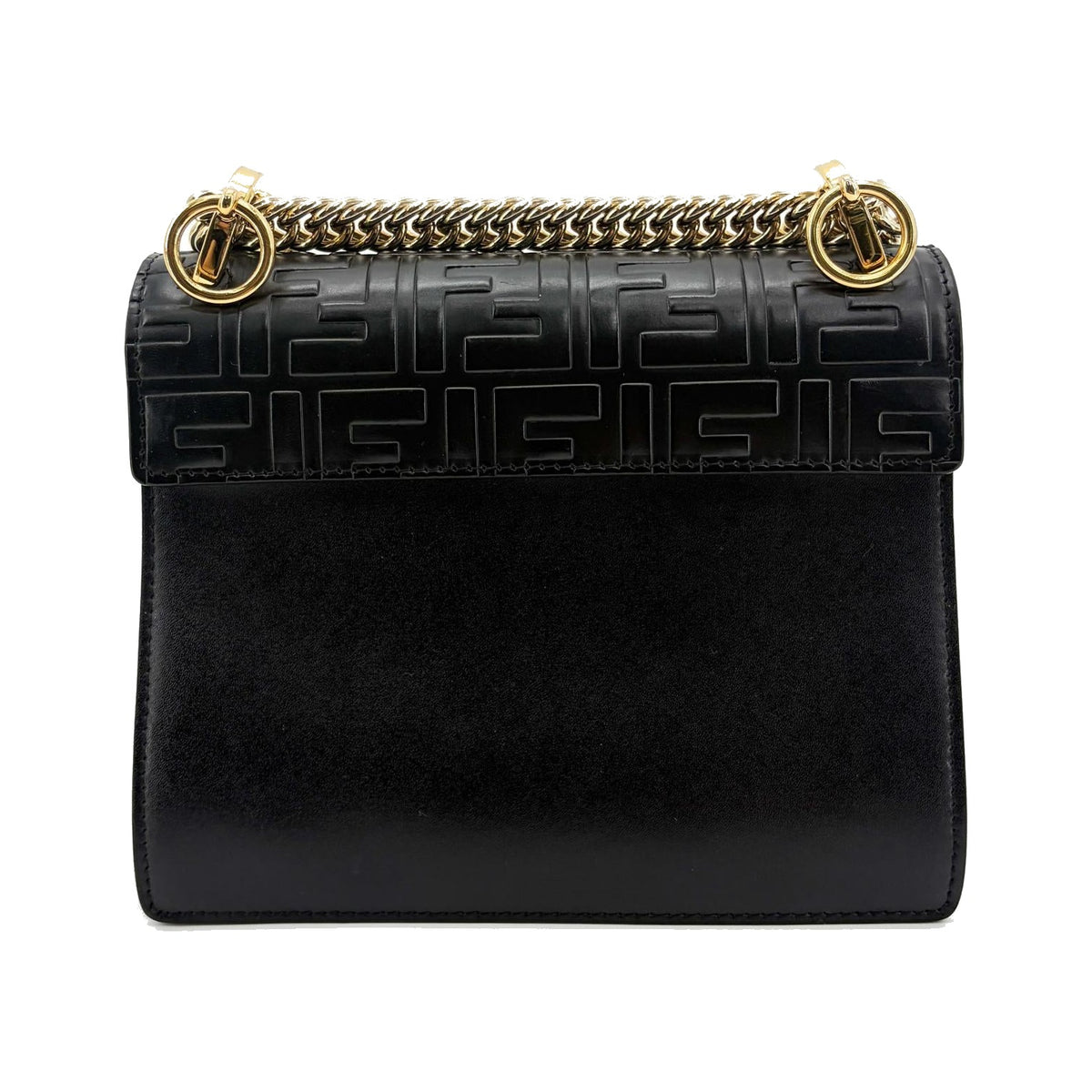 Fendi Kan I Zucca Embossed Leather, Black, Leather, Shoulder Bag
