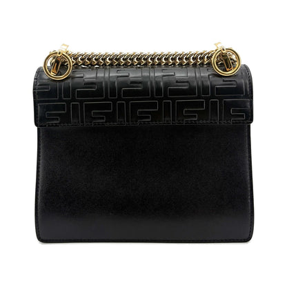 Fendi Kan I Zucca Embossed Leather, Black, Leather, Shoulder Bag
