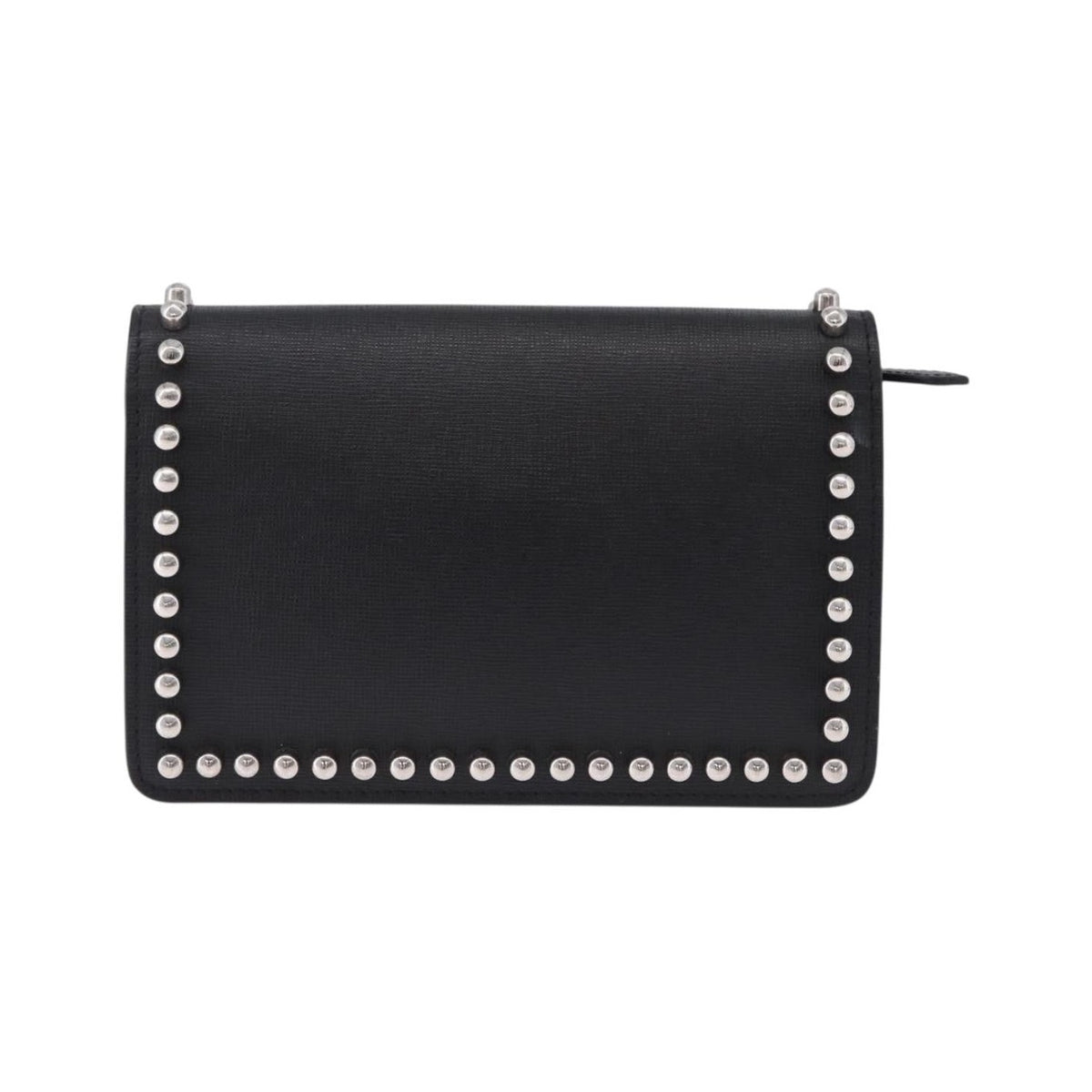 Fendi Karlito Wallet on Chain Studded Saffiano Leather, Black, Leather, Crossbody Bag
