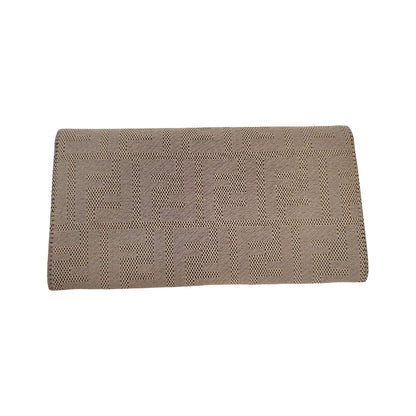 Fendi Logo Continental Leather, Beige, Canvas, Wallet