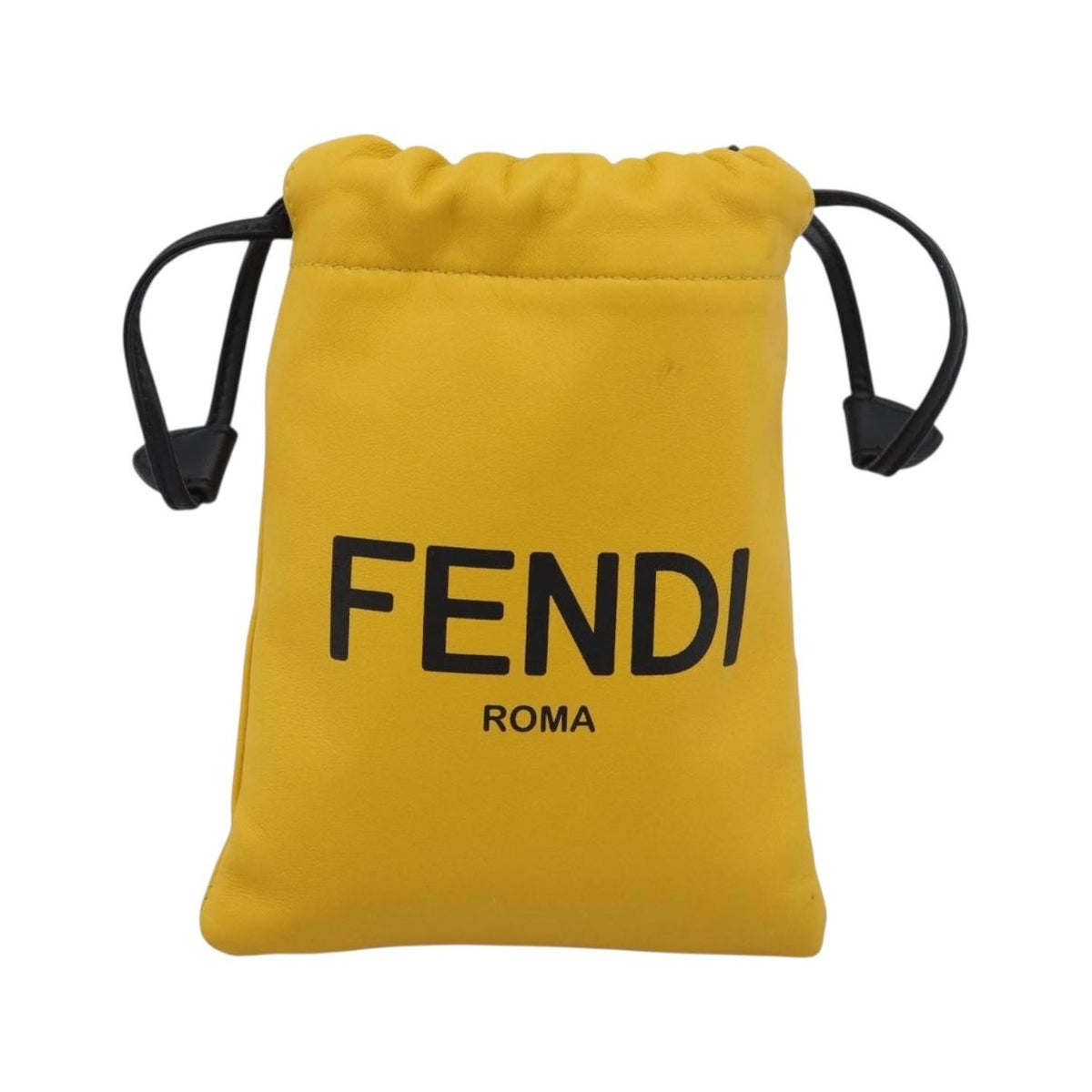 Fendi Logo Drawstring Leather, Yellow, Leather, Handbag