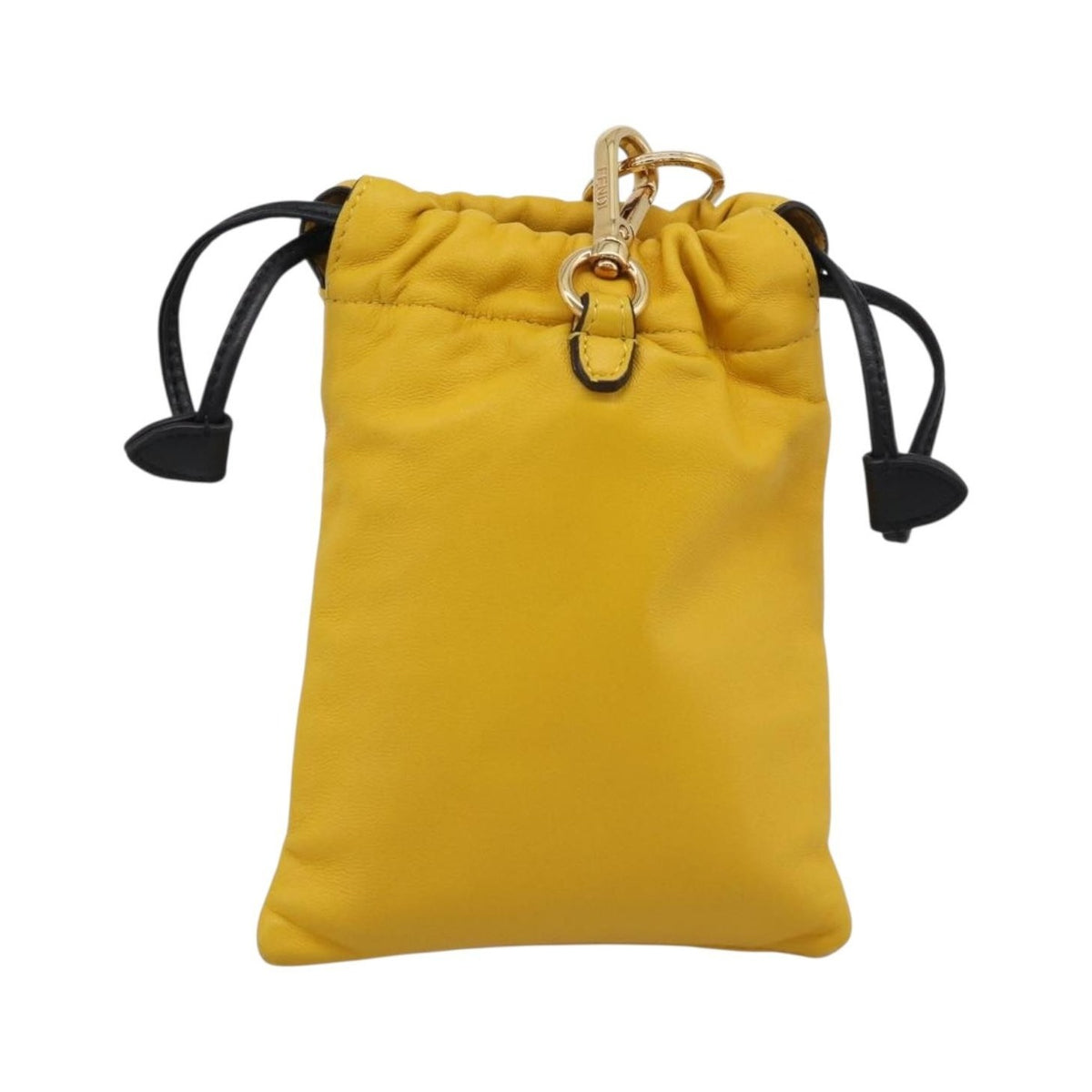 Fendi Logo Drawstring Leather, Yellow, Leather, Handbag