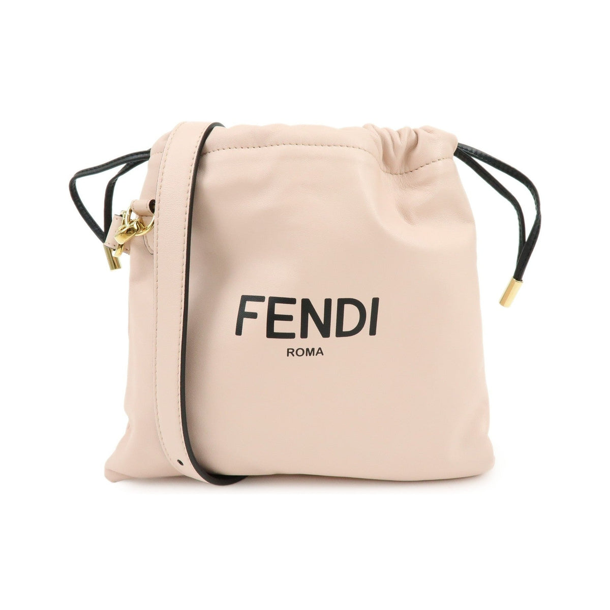 Fendi Logo Drawstring Leather, Pink, Leather, Handbag