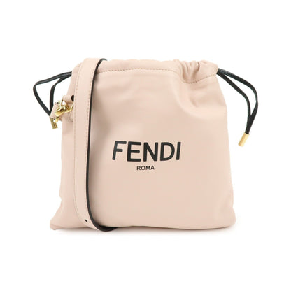 Fendi Logo Drawstring Leather, Pink, Leather, Handbag