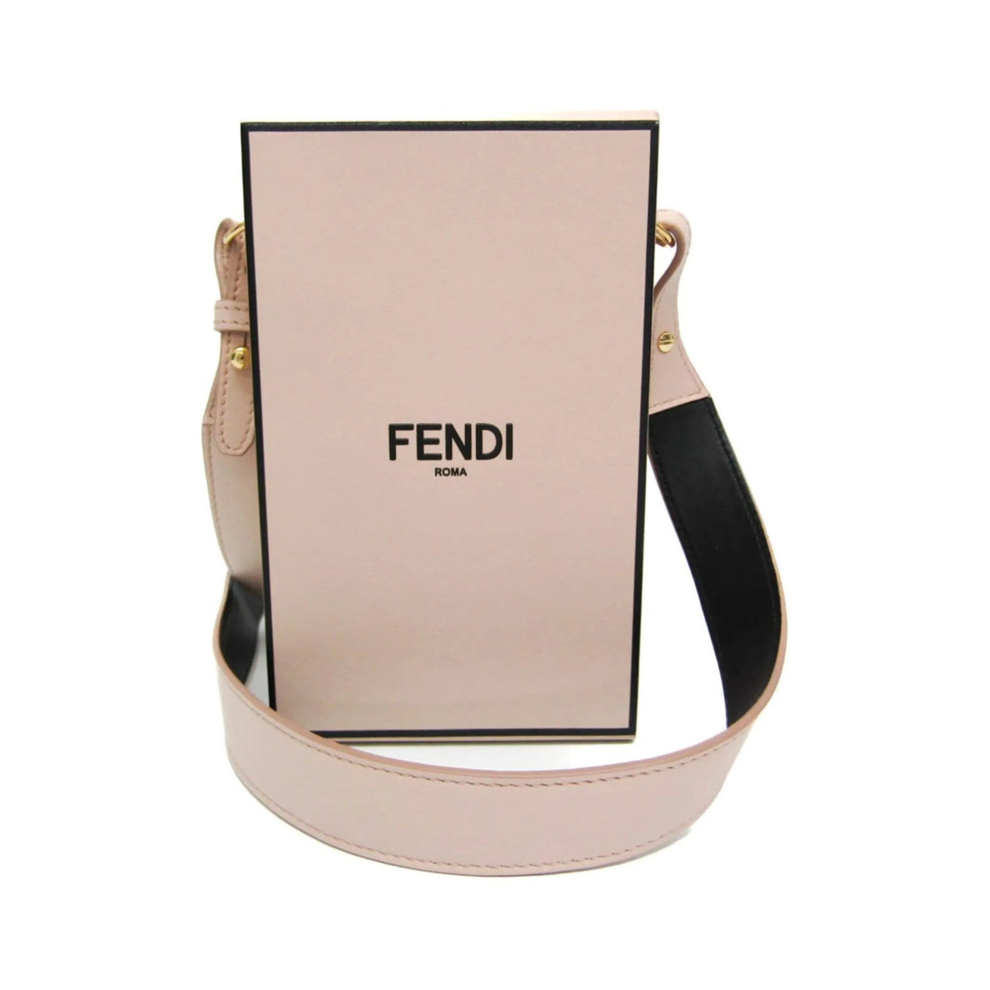 Fendi Logo Vertical Box Leather, Pink, Leather, Shoulder Bag