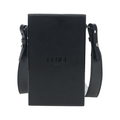 Fendi Logo Vertical Box Leather, Black, Leather, Shoulder Bag